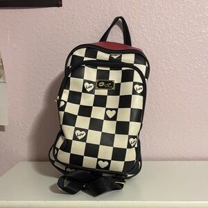 Betsey Johnson Black and White Checkered Two Pocket Backpack